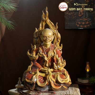 Tượng Bồ Tát Thích Quảng Đức gốm sứ Bát Tràng màu đỏ BT-TP11