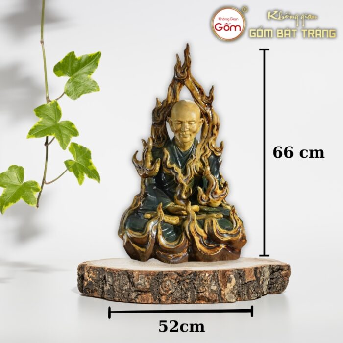 Tượng Bồ Tát Thích Quảng Đức gốm sứ Bát Tràng màu xanh BT-TP12 - Ảnh 2