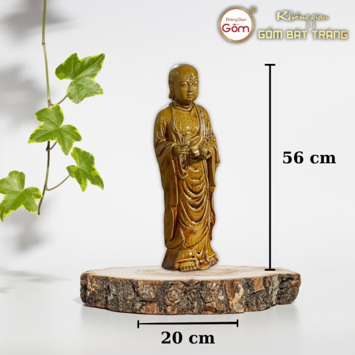 Tượng Địa Tạng Vương Bồ Tát Bát Tràng màu nâu hoàng thổ BT-TP13 - Ảnh 2