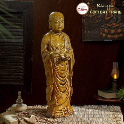 Tượng Địa Tạng Vương Bồ Tát Bát Tràng màu nâu hoàng thổ BT-TP13