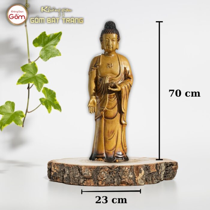 Tượng phật A Di Đà gốm sứ Bát Tràng màu nâu hoàng thổ BT-TP14 - Ảnh 2
