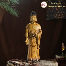 Tượng phật A Di Đà gốm sứ Bát Tràng màu nâu hoàng thổ BT-TP14