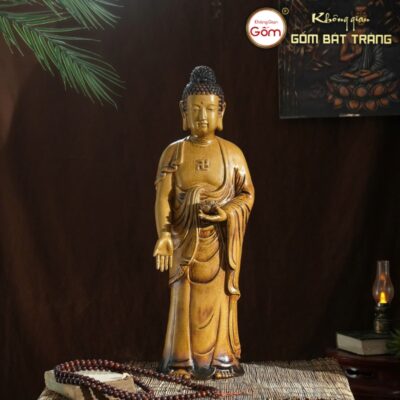 Tượng phật A Di Đà gốm sứ Bát Tràng màu nâu hoàng thổ BT-TP14
