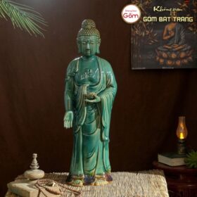 Tượng phật A Di Đà gốm sứ Bát Tràng men ngọc lục bảo BT-TP15