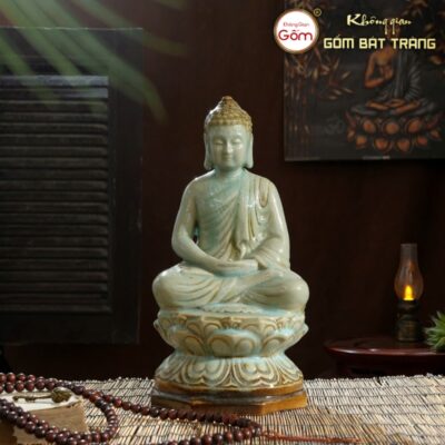 Tượng phật bổn sư ngồi men xanh ngọc gốm sứ Bát Tràng BT-19