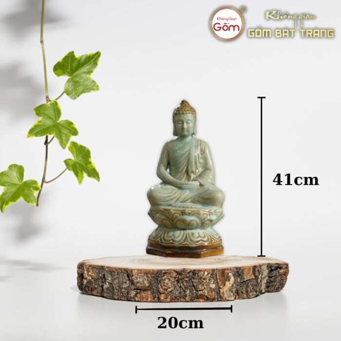 Tượng phật bổn sư ngồi men xanh ngọc gốm sứ Bát Tràng BT-19 - Ảnh 2