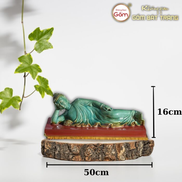 Tượng phật Thích ca mâu ni nằm nhập niết bàn màu xanh lục bảo gốm sứ Bát Tràng BT-TP20 - Ảnh 2