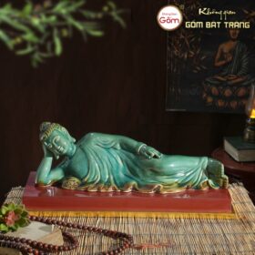 Tượng phật Thích ca mâu ni nằm nhập niết bàn màu xanh lục bảo gốm sứ Bát Tràng BT-TP20
