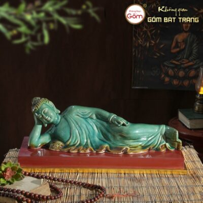 Tượng phật Thích ca mâu ni nằm nhập niết bàn màu xanh lục bảo gốm sứ Bát Tràng BT-TP20