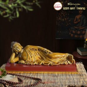 Tượng Phật Thích Ca Mâu Ni nằm nhập niết bàn màu nâu gốm sứ Bát Tràng BT-TP 21