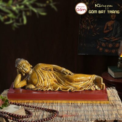 Tượng Phật Thích Ca Mâu Ni nằm nhập niết bàn màu nâu gốm sứ Bát Tràng BT-TP 21