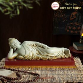 Tượng thích ca mâu ni nằm niết bàn màu xanh ngọc gốm sứ Bát Tràng BT-22