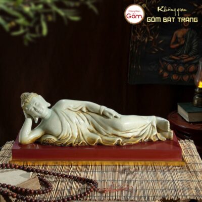 Tượng thích ca mâu ni nằm niết bàn màu xanh ngọc gốm sứ Bát Tràng BT-22
