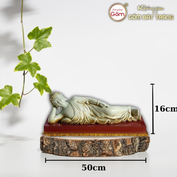 Tượng thích ca mâu ni nằm niết bàn màu xanh ngọc gốm sứ Bát Tràng BT-22 - Ảnh 2