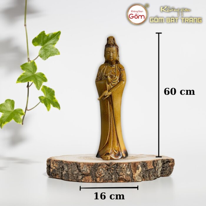 Tượng Bồ Tát Quan Thế Âm màu nâu gốm sứ Bát Tràng BT-TP24 - Ảnh 2