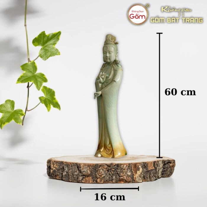 Tượng Bồ Tát Quan Thế Âm màu xanh ngọc gốm sứ Bát Tràng BT-TP25 - Ảnh 2