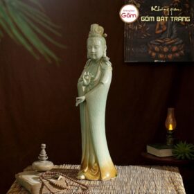 Tượng Bồ Tát Quan Thế Âm màu xanh ngọc gốm sứ Bát Tràng BT-TP25