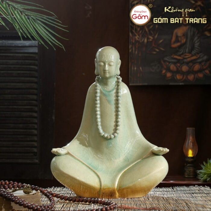 Tượng phật thiền tĩnh tại màu bạch ngọc gốm sứ Bát Tràng BT-TP27