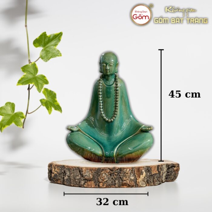 Tượng phật thiền tĩnh tại màu xanh lục bảo gốm sứ Bát Tràng BT-TP28 - Ảnh 2