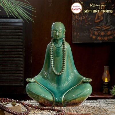 Tượng phật thiền tĩnh tại màu xanh lục bảo gốm sứ Bát Tràng BT-TP28