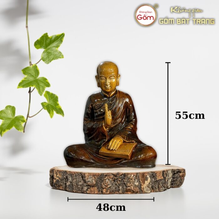 Tượng thiền tổ sư Khương Tăng Hội màu nâu gốm sứ Bát Tràng BT-TP29 - Ảnh 2