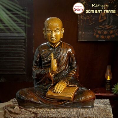 Tượng thiền tổ sư Khương Tăng Hội màu nâu gốm sứ Bát Tràng BT-TP29
