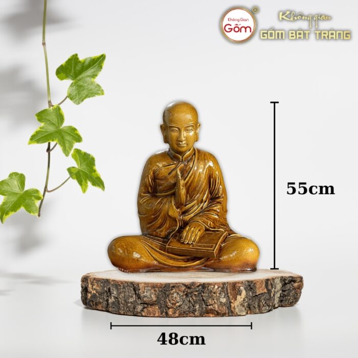 Tượng thiền tổ sư Khương Tăng Hội màu hoàng thổ gốm sứ Bát Tràng BT-TP30 - Ảnh 2