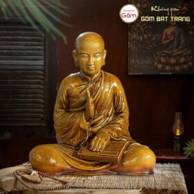 Tượng thiền tổ sư Khương Tăng Hội màu hoàng thổ gốm sứ Bát Tràng BT-TP30