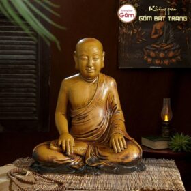 Tượng Tôn thượng phật hoàng Trần Nhân Tông màu nâu gốm sứ Bát Tràng BT-TP31