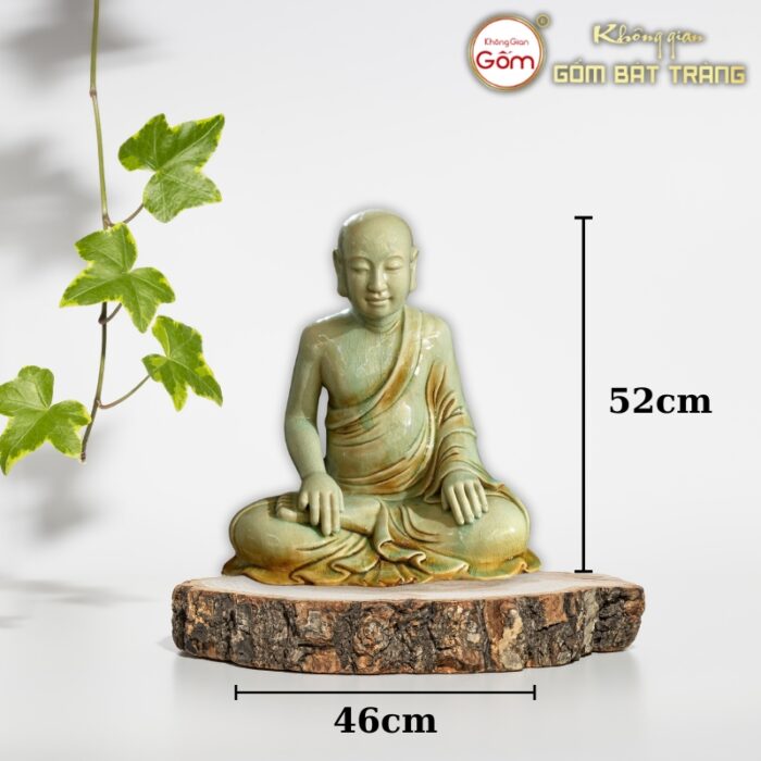 Tượng Trần Nhân Tông màu xanh ngọc gốm sứ Bát Tràng BT-TP32 - Ảnh 2