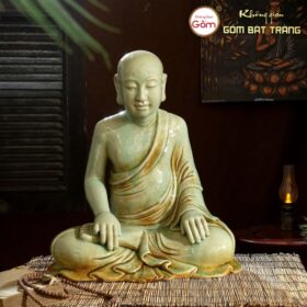 Tượng Trần Nhân Tông màu xanh ngọc gốm sứ Bát Tràng BT-TP32