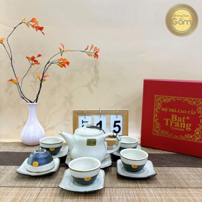 Bộ ấm chén Tô Thanh Sơn kiểu ấm Nhật màu trắng kem BT-BAT93 - Ảnh 2