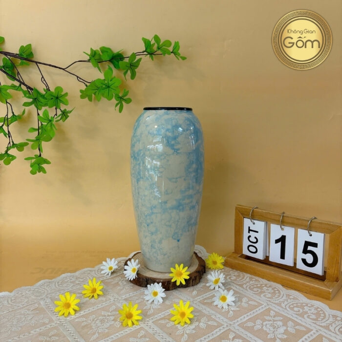 Lọ hoa dáng bom họa tiết hoa đào men xanh gốm sứ Bát Tràng BT-BH104 - Hình ảnh 2