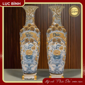 Lục bình hoạ tiết "Phúc Đức" đắp nổi men rạn 1m4 BT-LB10