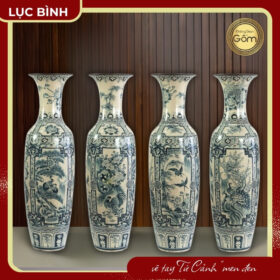 Lục bình hoạ tiết "Tứ Cảnh" vẽ tay men đen BT-LB13