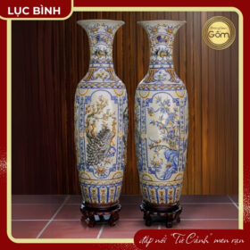 Lục bình hoạ tiết "Tứ Cảnh" đắp nổi men rạn 1m4 BT-LB15
