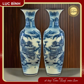 Lục bình hoạ tiết "Sơn Thuỷ Hữu Tình" vẽ tay men lam BT-LB16