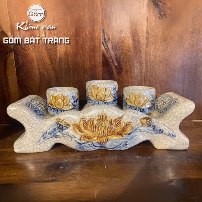 Bộ đồ thờ Thần Tài-Thổ Địa men rạn Bát Tràng BTĐ-02 - Ảnh 6