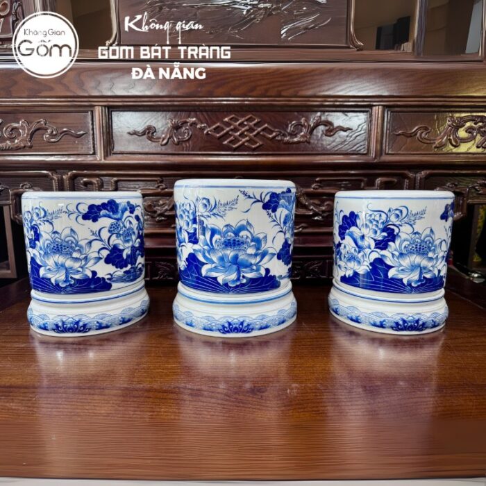 Bộ đồ thờ men lam họa tiết liên hoa tại Đà Nẵng BT-BĐT60 - Ảnh 3