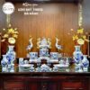 Bộ đồ thờ có đỉnh hạc men lam vẽ vàng hoạ tiết song long liên hoa tại Đà Nẵng BT-BĐT26