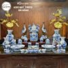 Bộ đồ thờ có đỉnh hạc men lam hoạ tiết song long liên hoa tại Đà Nẵng BT-BĐT31