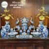 Bộ đồ thờ có đỉnh hạc men lam hoạ tiết song long liên hoa tại Đà Nẵng BT-BĐT33