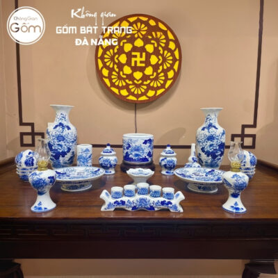 Bộ đồ thờ men lam họa tiết liên hoa tại Đà Nẵng BT-BĐT142