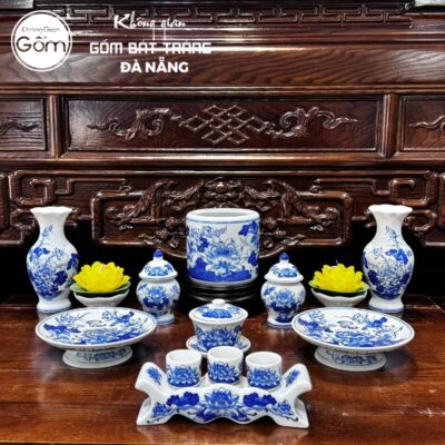Bộ đồ thờ men lam họa tiết liên hoa tại Đà Nẵng BT-BĐT60