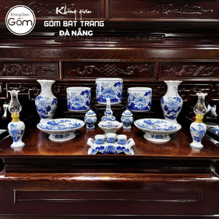 Bộ đồ thờ men lam họa tiết liên hoa tại Đà Nẵng BT-BĐT69