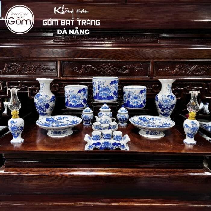 Bộ đồ thờ men lam họa tiết liên hoa tại Đà Nẵng BT-BĐT70