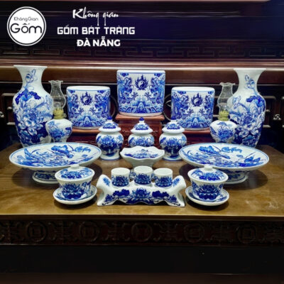 Bộ đồ thờ men lam họa tiết song long liên hoa tại Đà Nẵng BT-BĐT112