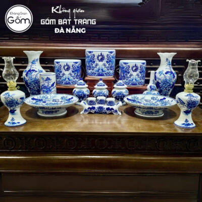 Bộ đồ thờ men lam họa tiết song long liên hoa tại Đà Nẵng BT-BĐT113