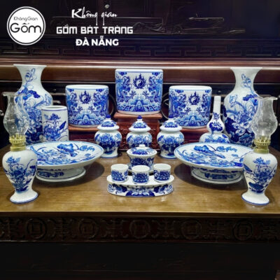 Bộ đồ thờ men lam họa tiết song long liên hoa tại Đà Nẵng BT-BĐT114