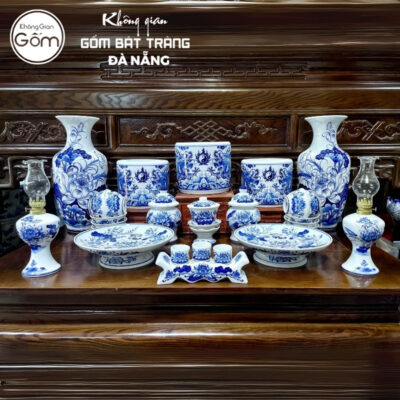 Bộ đồ thờ men lam họa tiết song long liên hoa tại Đà Nẵng BT-BĐT118